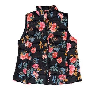LOFT Floral print puffer vest, Size Large